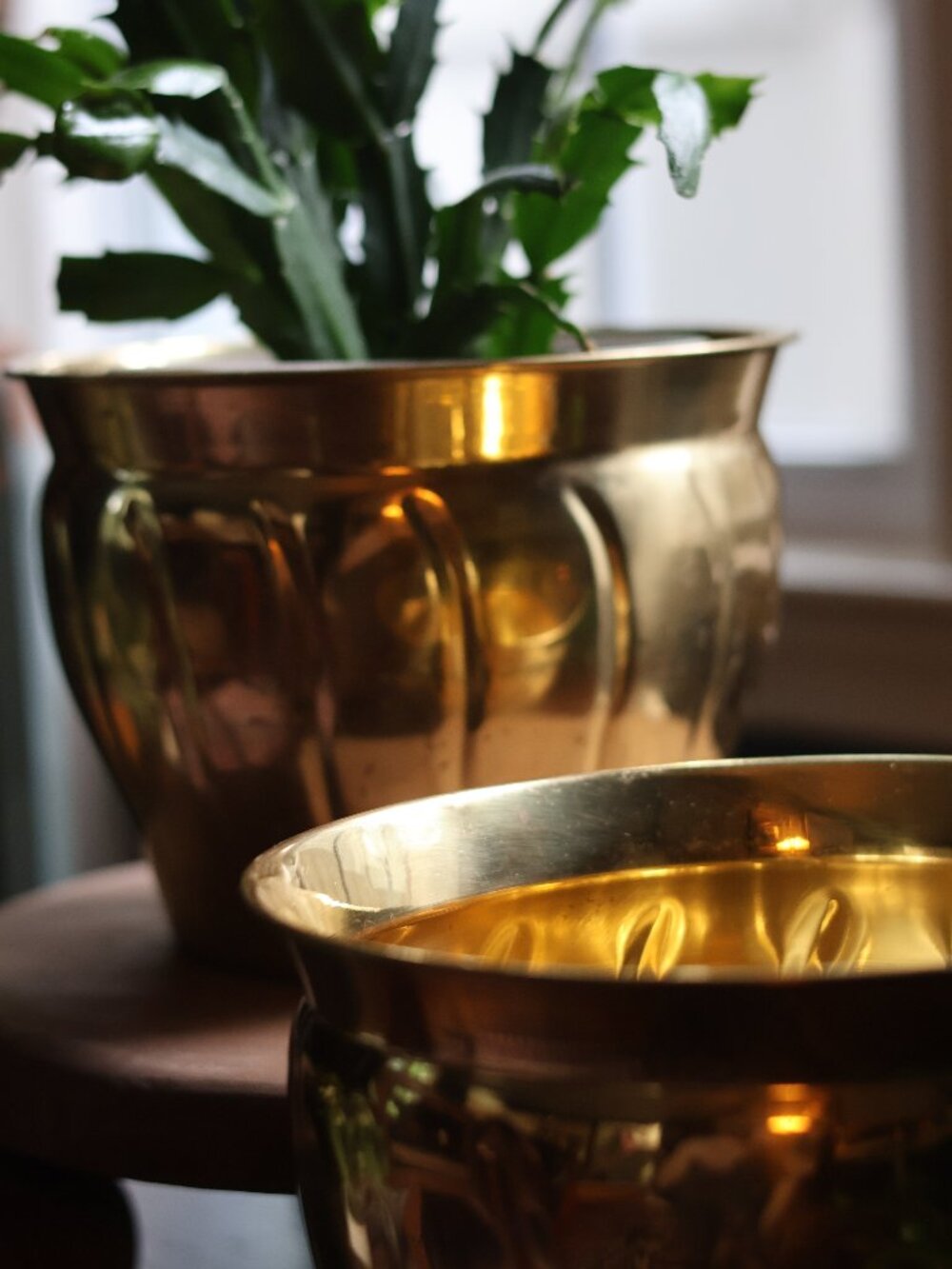 Vintage Mid Century Brass Planter Pot Ribbed Fluted Cachepot MCM Boho Regency